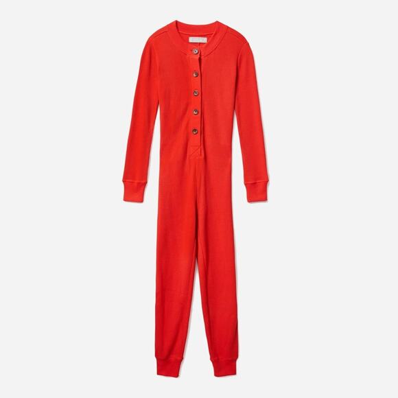 Everlane waffle knit henley onesie button up jumpsuit in currant size XXS - Picture 15 of 16